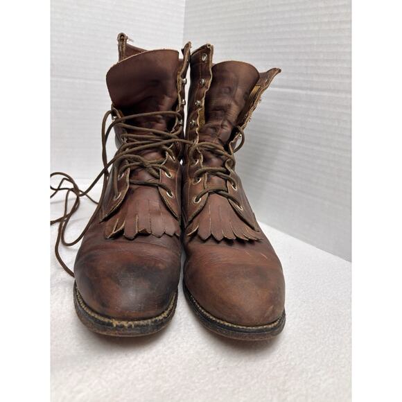 Sz 9 Tony Lama Brown Leather Kiltie Lace Boots Mens Style 7860 READ main image 7